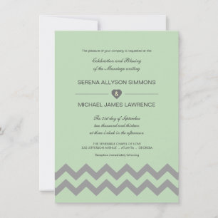 Mint Green & Grey Chevron Wedding Invitations