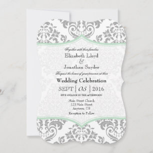 Mint Green Grey Damask Bracket Wedding Invite