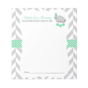 Mint Green & Grey Elephant   Baby Shower - Advice Notepad