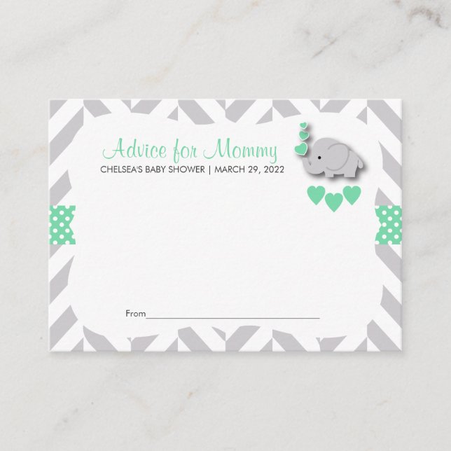 Mint Green & Grey Elephant Baby Shower SM - Advice Appointment Card (Front)