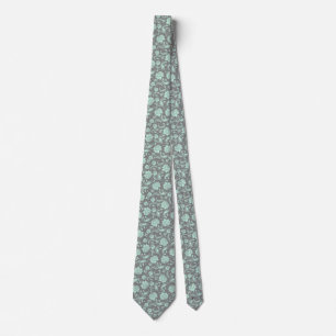 Mint-Green & Grey Floral Damasks Pattern Tie