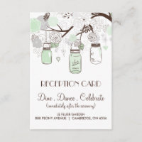 Mint Green & Grey Floral Mason Jars Reception Card