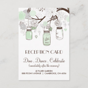 Mint Green & Grey Floral Mason Jars Reception Card