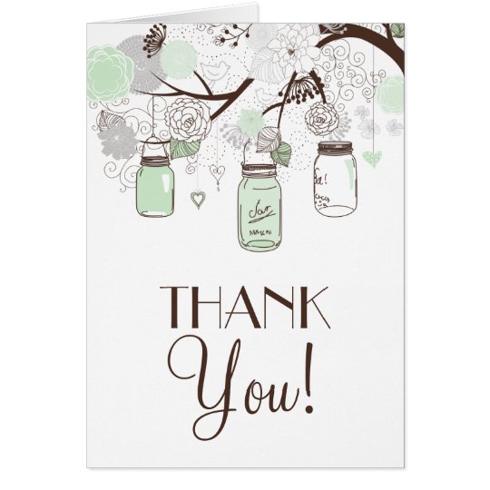 Mint Green & Grey Floral Mason Jars Thank You Card