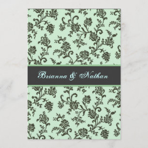 Mint Green & Grey Flower Damask Wedding Invitation
