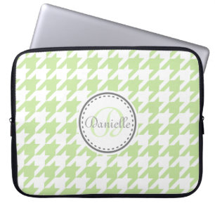 Mint Green Grey Houndstooth Monogram Pattern Laptop Sleeve