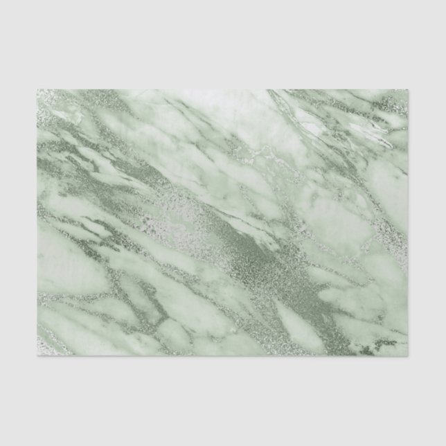 Mint Green Grey Pastel Metallic Marble Stone Lux Tissue Paper (Front)