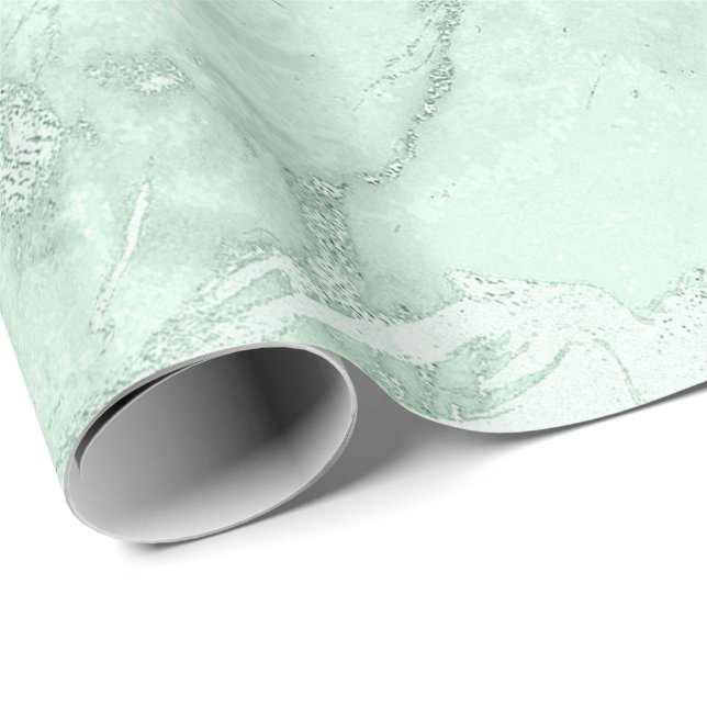 Mint Green Grey Silver Pastel Marble Molten Metal Wrapping Paper (Roll Corner)