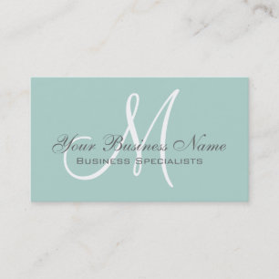 Mint Green Grey Simple Plain Monogram Business Card