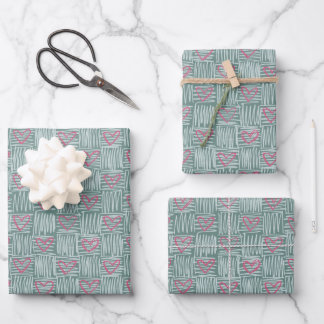 Mint Green Hand-Drawn Hearts Pattern Wrapping Paper Sheet