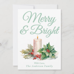Mint Green Handwritten Script Merry & Bright Holiday Card