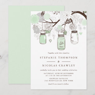 Mint Green Hanging Mason Jars Wedding Invitation