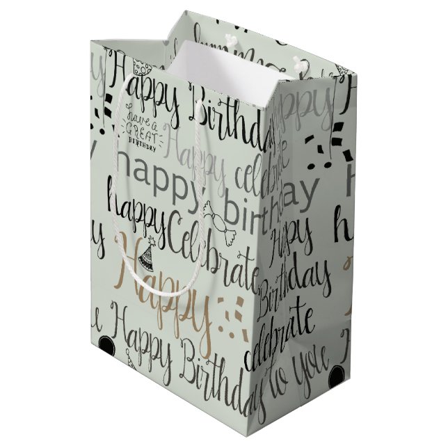 Mint Green Happy Birthday   Medium Gift Bag (Back Angled)