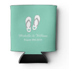 Mint green heart beach slippers wedding can cooler