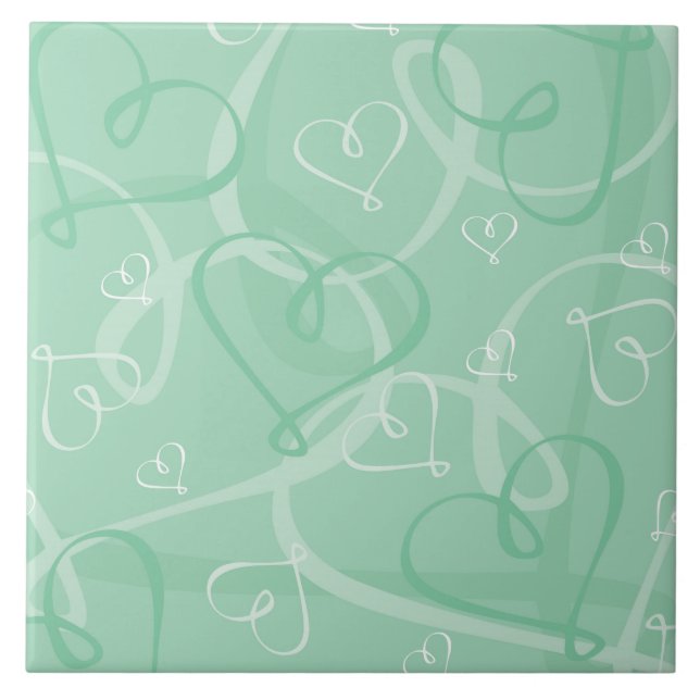 Mint green heart pattern ceramic tile (Front)
