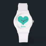 Mint Green Heart - Personalised Name Watch<br><div class="desc">Graphic design of a mint green heart on a white background. You can personalise the watch with your own name.</div>