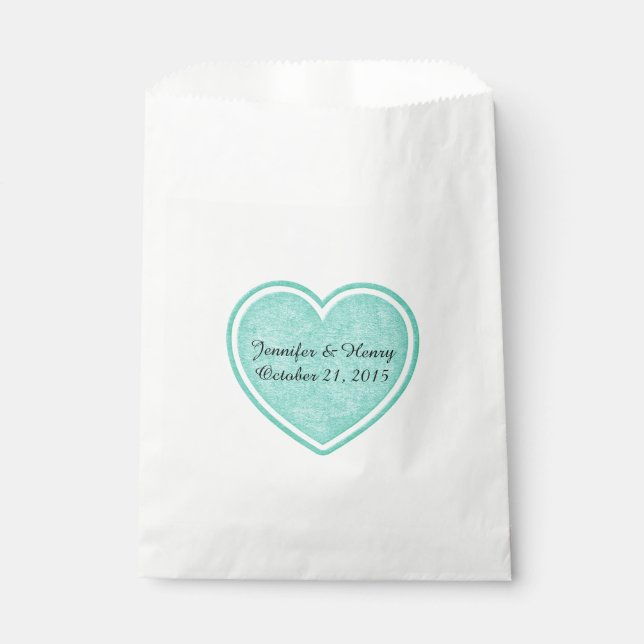 Mint Green Heart Wedding Favour Bag (Front)