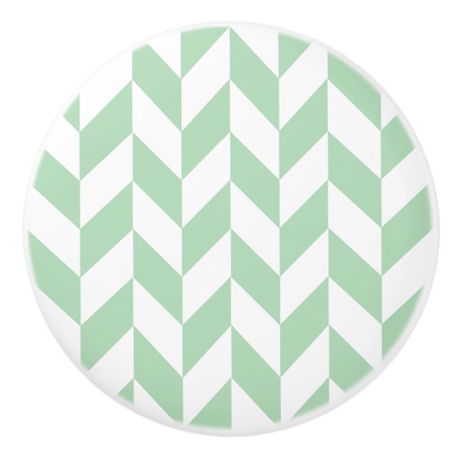 Mint Green Herringbone Pattern Ceramic Knob (Front)