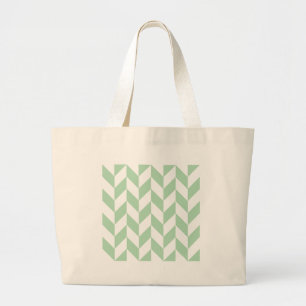 Mint Green Herringbone Pattern Large Tote Bag