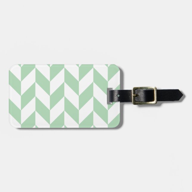 Mint Green Herringbone Pattern Luggage Tag (Front Horizontal)