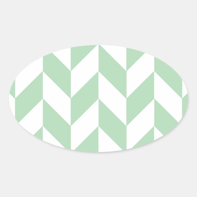 Mint Green Herringbone Pattern Oval Sticker (Front)
