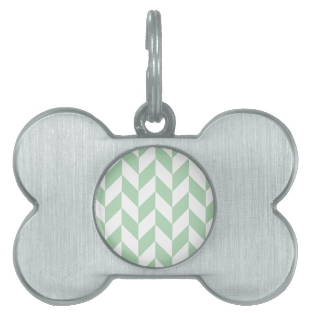 Mint Green Herringbone Pattern Pet Name Tag (Front)