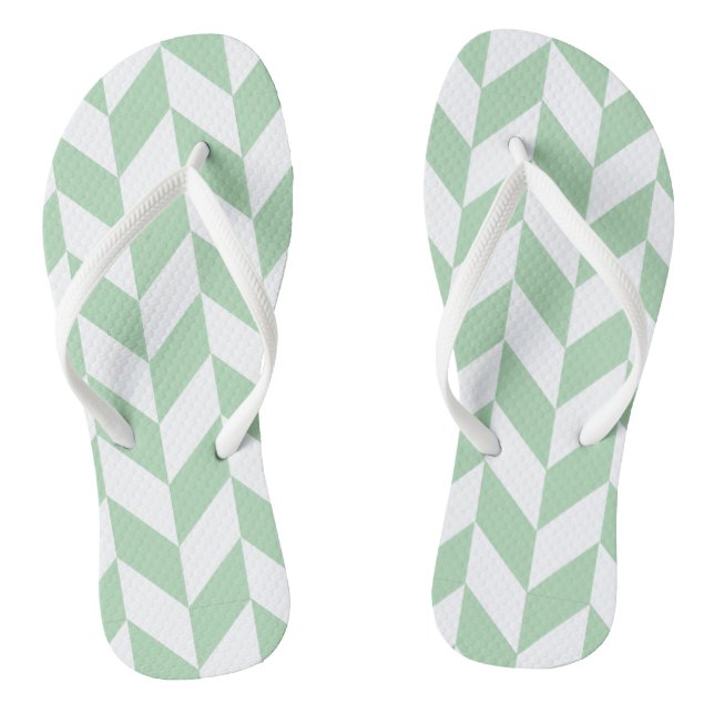 Mint Green Herringbone Pattern Thongs (Footbed)