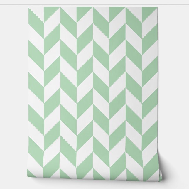 Mint Green Herringbone Wallpaper (Unrolling)