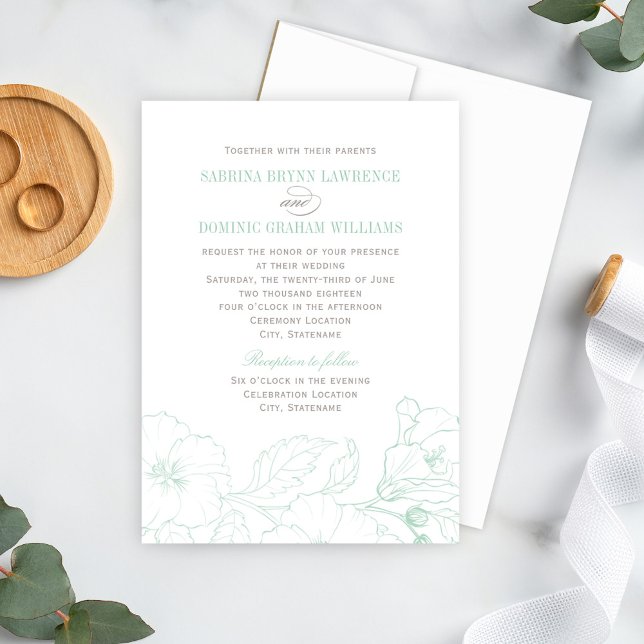Mint Green Hibiscus Garden Wedding Invitation (Creator Uploaded)