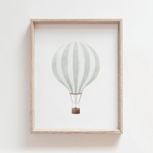 Mint Green Hot Air Balloon Nursery Decor Poster
