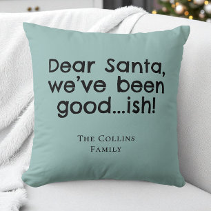 Mint Green Humour Dear Santa Quote Funny Christmas Cushion