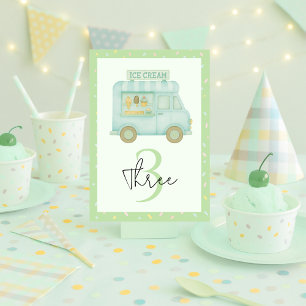 Mint Green Ice Cream Truck Birthday Party  Table Number