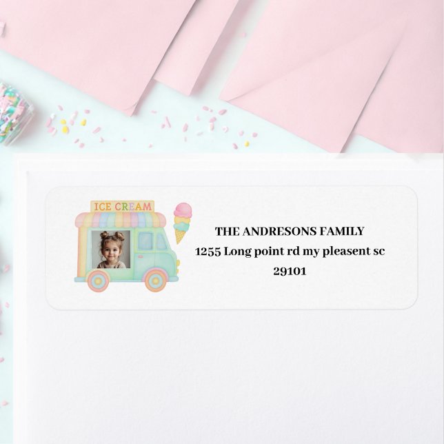 Mint Green Ice Cream Truck Birthday Return Address Label (Creator Uploaded)