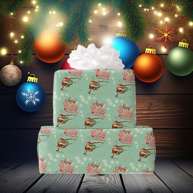 Mint Green Ice Skating Santa Claus Wrapping Paper (Creator Uploaded)