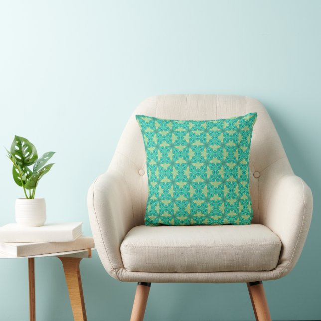 Mint Green Kaleidoscope Pattern with Leaf Motifs Cushion (Chair)