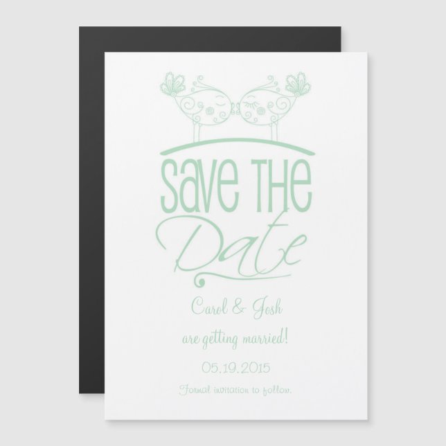 Mint Green Kissing Birds Magnetic Save the Date Magnetic Invitation (Front/Back)