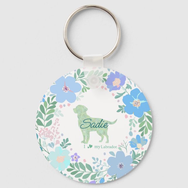 Mint Green Labrador Retriever Custom Name & Photo Key Ring (Front)