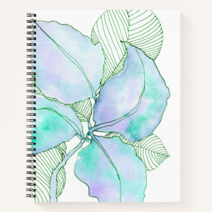 Mint Green Lavender Watercolor Botanical Leaves Notebook