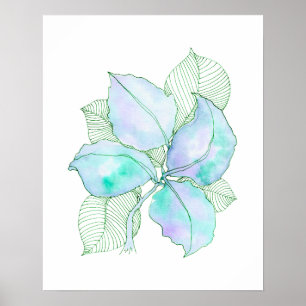 Mint Green Lavender Watercolor Botanical Leaves Poster