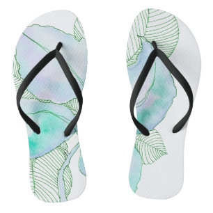 Mint Green Lavender Watercolor Botanical Leaves Thongs