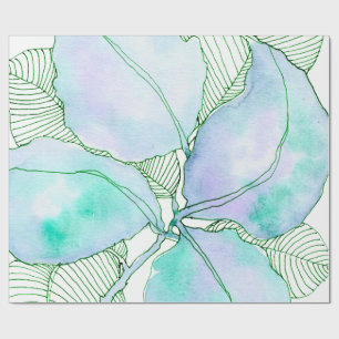 Mint Green Lavender Watercolor Botanical Leaves Wrapping Paper