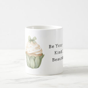 Mint Green Leaves Bow Creamy White Cupcake Coffee Mug