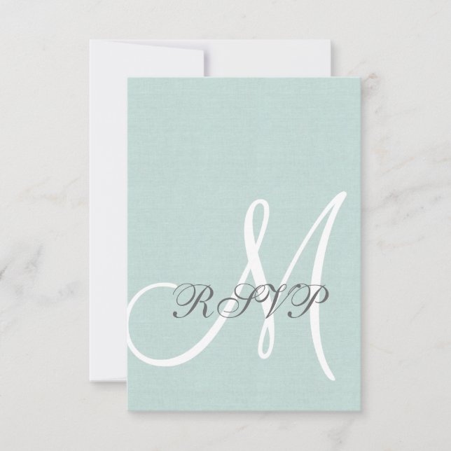 Mint Green Linen Rustic Wedding RSVP Card (Front)