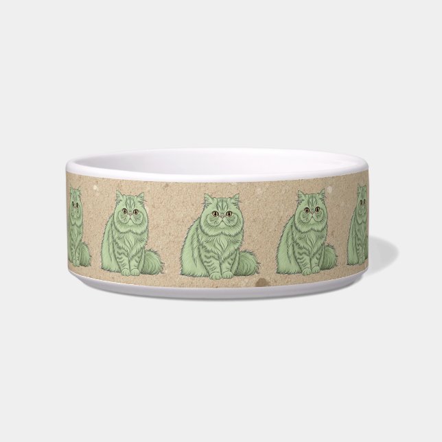 Mint Green Longhair Persian Cat Ceramic Pet Bowl (Front)