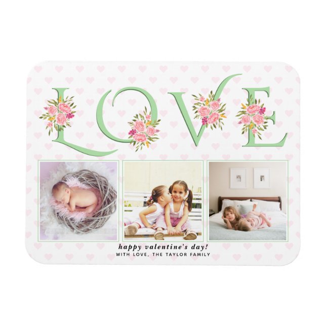 Mint green LOVE, pink  roses Valentines Day Magnet (Horizontal)