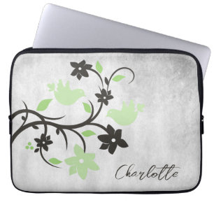 Mint Green Lovebirds Personalised Laptop Sleeve