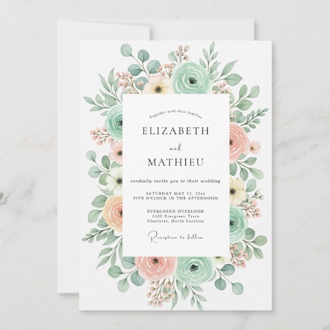 Mint Green Lovely Spring Wedding Invitation (Front)