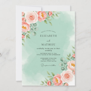 Mint Green Luminous Floral Wedding Invitation