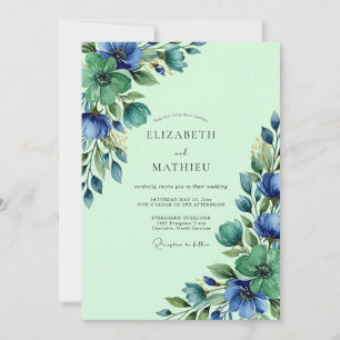 Mint Green Lush Watercolor Wedding Invitation