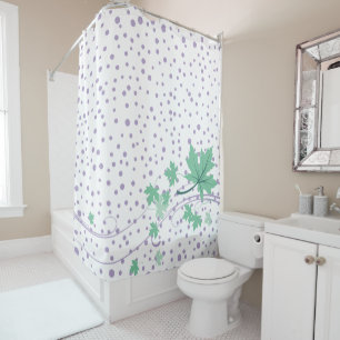 Mint green maple leaves and lavender polka dots shower curtain